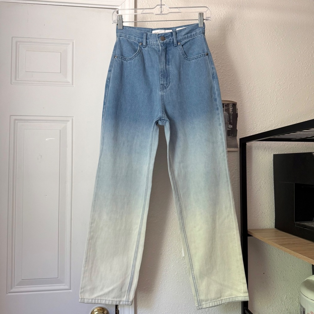 AFENDS‎ blue white bleach dip dye high rise ombre organic cotton straight jeans